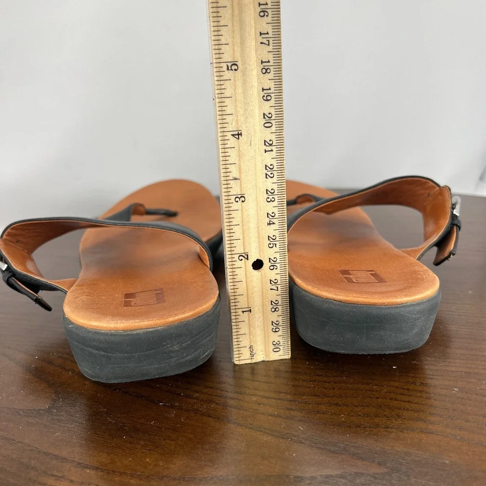 Fitflop Banda Sandal Women's 9 Black Leather Comfort Thong Flip Flop M20-001‎